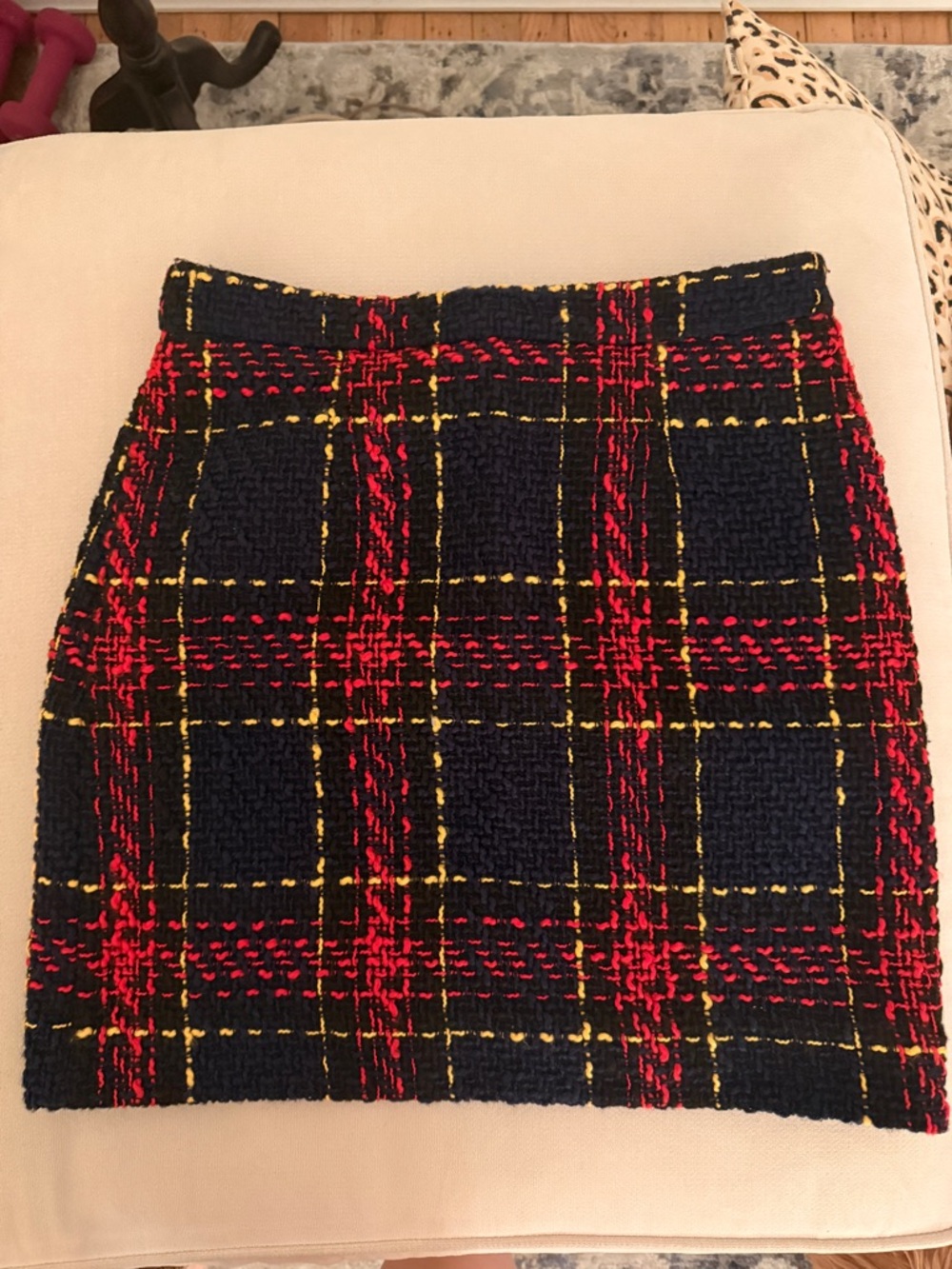 Halogen Navy Tweed Mini Skirt with Red & Yellow Plaid
